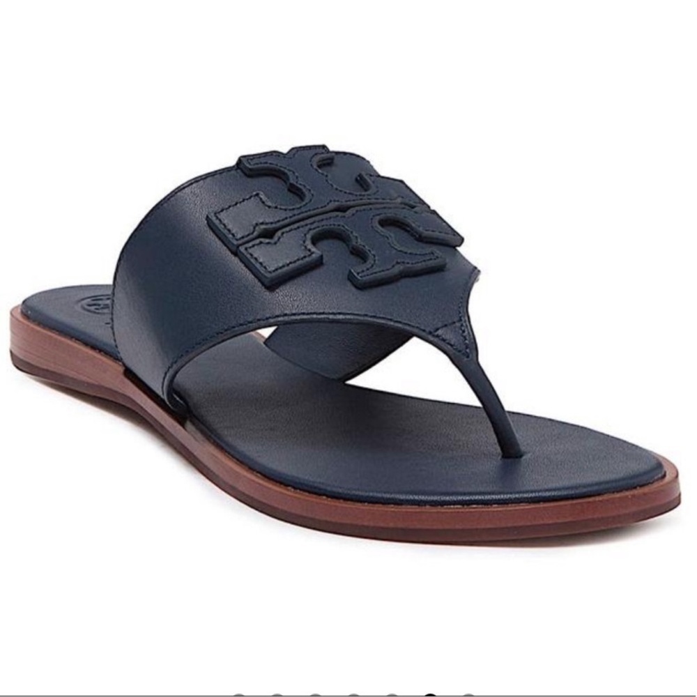 Tory Burch | Weston Full Logo Thong‎ Calf Leather Navy Sz 5.5